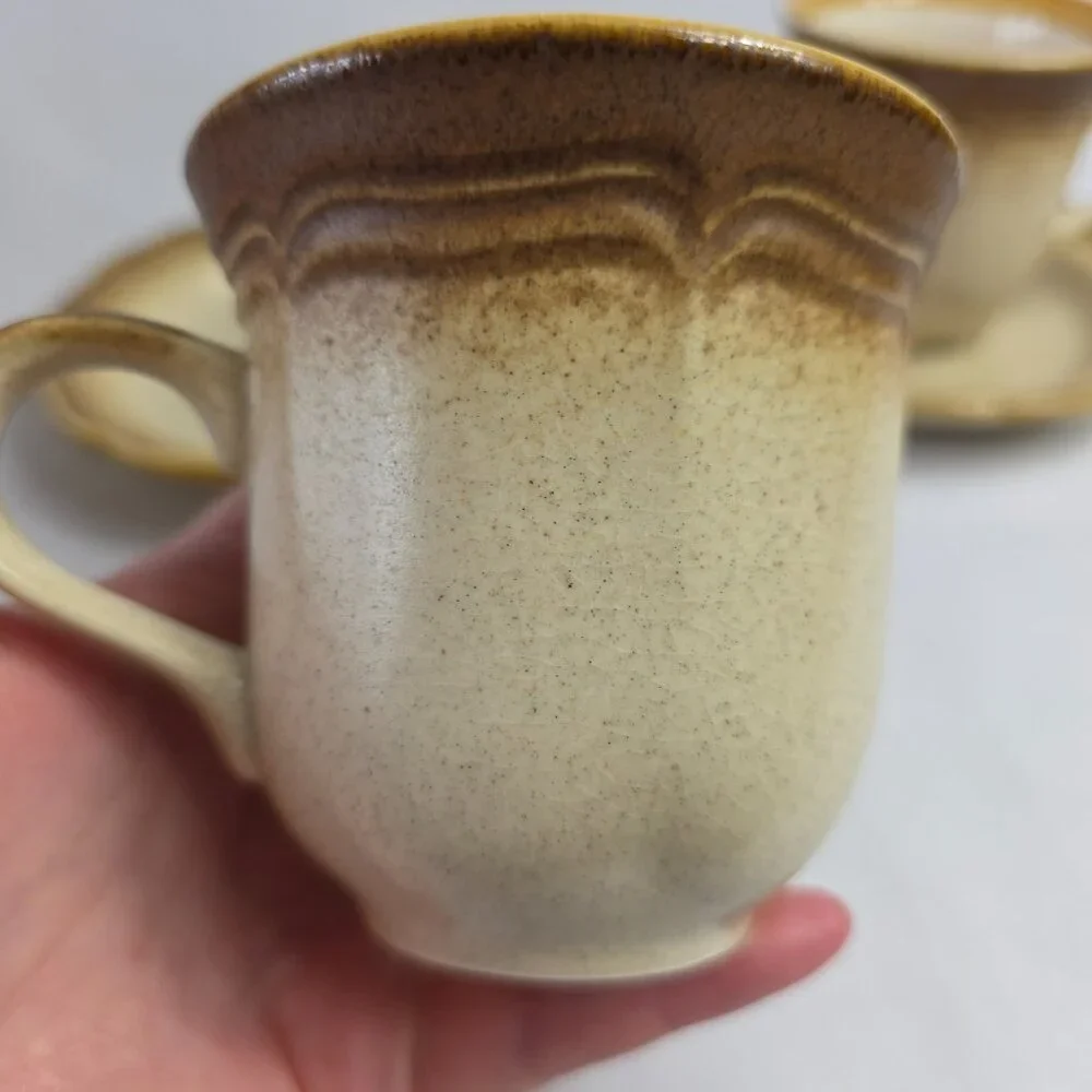 TWO Mikasa Whole Wheat Cup & Saucer Sets Beige & Brown E8000